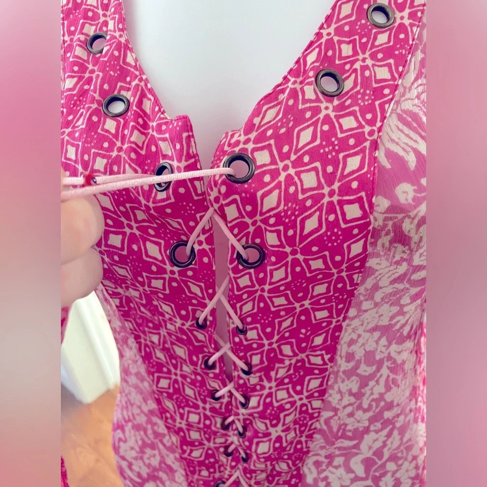 ✨POUPETTE St Barth sheer pink & white long sleeve blouse - Picture 3 of 11